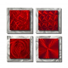 Set of Four Modern Abstract Metal Wall Art Accents by Jon Allen - 4 Squares Red 675595202285  272949678786
